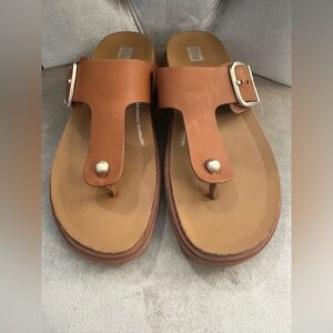 FitFlop Gen FF Buckle Leather Toe-Post Sandals Platform Brown 90s Y2K Size 8 EUC